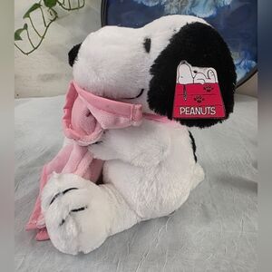 SNOOPY Peanuts Dog 8" Plush with Pink Security Blanket Toy Stuffed Animal NEW